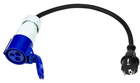 CEE Adapter Kabel Kupplung auf Schutzkontakt Chilitec Stecker 35cm IP44 spritzwassergeschützt 230V / 16A 3-polig für Camping, Boot, Camper, 22851