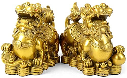 CCYMLOA Feng Shui Pixiu Messing-Statue, EIN Paar, Pi Yao, Skulptur, Heimdekoration, goldene Dekoration, Figur zieht Geld und Glück an (8,1 cm L x 4,1 cm B x 7,1 cm H)