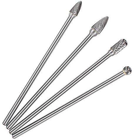 Mesee 4 Stücke Kopf Wolframcarbid, Carving Fräser Set, Wolframstahl Fräser, Wolframkarbid Gravur Fräser-Set, für Schleifer Bohrer DIY Holzbearbeitung Carving Metall Polieren - 150-160mm