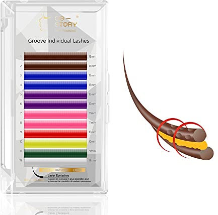 Costory Extension Cils Coloré Individuel Traité au Laser Faux Cils à Cil 8 Couleurs Professionnel Plus Durable Léger Colored Eyelash Extensions Charmant(Épaisseur 0.15mm Boucle C Longueur 8mm)