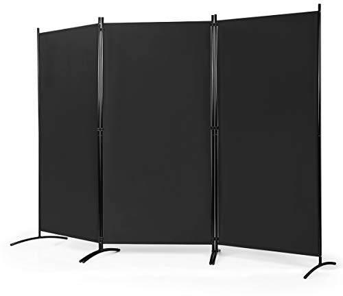 COSTWAY 260 x 183cm Raumteiler, Paravent 4 teilig klappbar, Trennwand Wandschirm aus Metall & Polyester, Sichtschutz Room Divider Innen für Zuhause Büro Terrasse(Schwarz, 3-teiliger)
