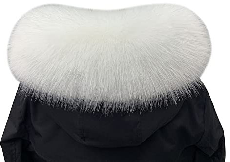 Ihreesy Kunstpelz Schal, 75cm Winterkragen Fellimitat Fuchs Damen Schals für Kapuze, Abnehmbare Fellkragen für Wintermantel Daunen Jacke, Weiß