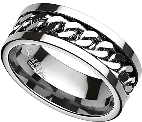 Taffstyle Biker Band Ring Edelstahl Ketten Herrenring Damenring Partnerring Freundschaftsring Damen Herren Silber Größe 69 (22.0)