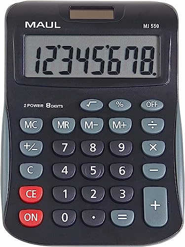 Maul MJ 550 | Großer Taschenrechner mit 8-stelligem Display | Solar-Taschenrechner mit Batterie-Nutzung bei Dunkelheit | Schwarz