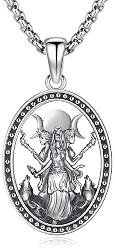 Eusense Hecate Halskette Dreifach Mond Göttin Anhänger 925 Silber Hekate Schmuck Amulett Wiccan Pagan Zauberei Talisman Schmuck für Damen Mädchen