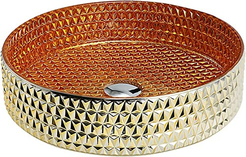 QIANMEI Rundes Badezimmer-Waschbecken Mit Abfluss-Kombination, Modernes Aufsatzwaschbecken Aus Glas, Waschtisch-Waschbecken Im Landhausstil (Color : Silver Orange)