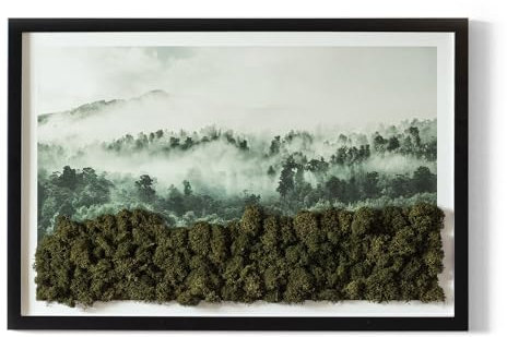 Tulup 60x40 cm Wandbild Mech Schöne Heimdekoration MDF-Rahmen Moos-Paneel - Wald im Nebel