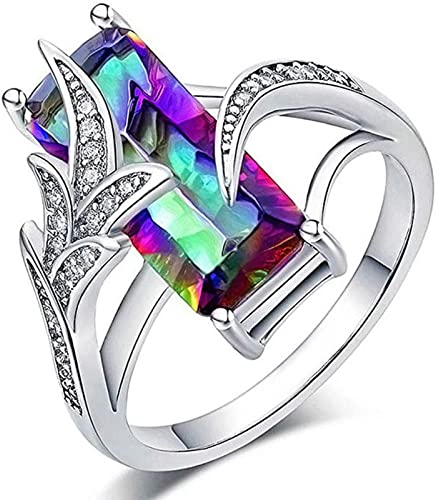 Regenbogen Topas Ring - Rechteckiger Stein - Cubic Zirkonia Fassung - Verlobungsring für Damen Schmuck (Größe 6-10)