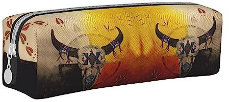 HAZURE Indianer, niedliches Federmäppchen, Make-up-Tasche mit Reißverschluss, Leder für Damen und Herren, weiß, Einheitsgröße, Taschen-Organizer