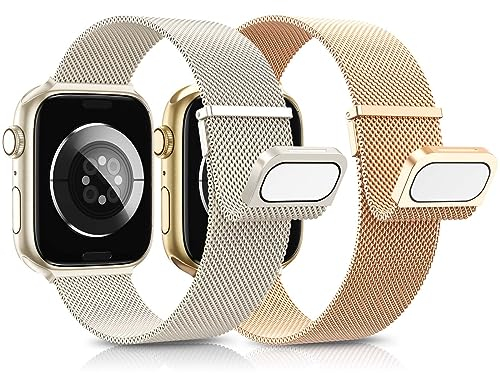 AMSKY 2 Pezzi Cinturini in Acciaio Compatibile con Cinturino Apple Watch 44 mm 46mm 40mm 45mm 41mm 42mm 38mm 49mm, Magnetico Metallo Maglia Milanese per iWatch Se Ultra Series 10 9 8 7 6 5 4 3 2 1