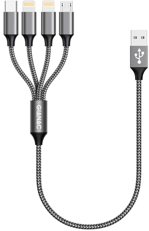 Multi USB Kabel,4 in 1 Universal Ladekabel [0.5M] Schnell Mehrfach mit iPhone Micro USB Typ C Lightning port für iPhone 11, XS， Android Galaxy, Huawei,Oneplus,Sony,Honor View-Gray
