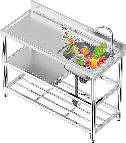 Estación de Trabajo Cocina Fregadero en Cascada para el hogar Fregadero utilitario de Acero Inoxidable 304, Juego de fregaderos para restaurantes comerciales de Cocina al Aire libr