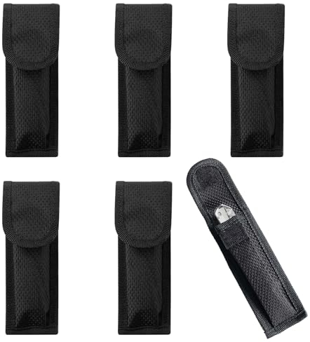 Vastsea 6 Articles Etui Couteau Cuir, Étui à Couteau de Poche, Nylone Poche Couteau Pliant avec Bande Auto-agrippante et des Boucles, pour Camping Randonnée en Plein Air (Noir)