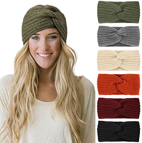 DRESHOW 6 Stück Stirnband Damen Winter Häkeln Stirnbänder Gestrickt Stirnband Kopfband Haarband Elastische Haarreife Ohr Wärmer