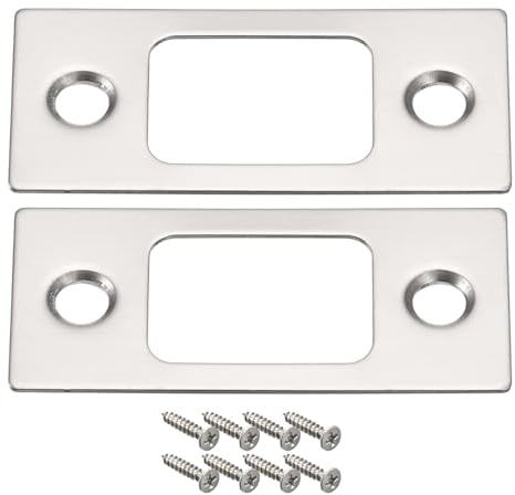 sourcing map Door Strike Plate, 2Pcs 57mm x 25.5mm 201 Stainless Steel Latch Deadbolt Strike Plate for Door Frame Door Jamb, Silver