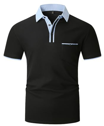 VHUQGVU Herren Poloshirt Baumwolle Kurzarm Knopfleiste mit Farbblockierung Polohemd Regular Slim Fit Modelle Golf Sport T-Shirt,Schwarz Y41,L