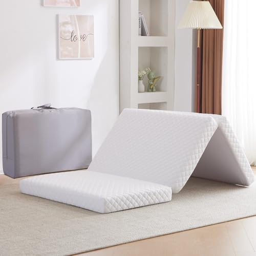 Jela Doppelmatratze, 10,2 cm, dreifach gefaltete Memoryschaum-Matratze, faltbare Matratze mit Aufbewahrungstasche, Futon-Matratze, Bodenbett für Erwachsene, faltbare Matratze mit waschbarem Bezug und