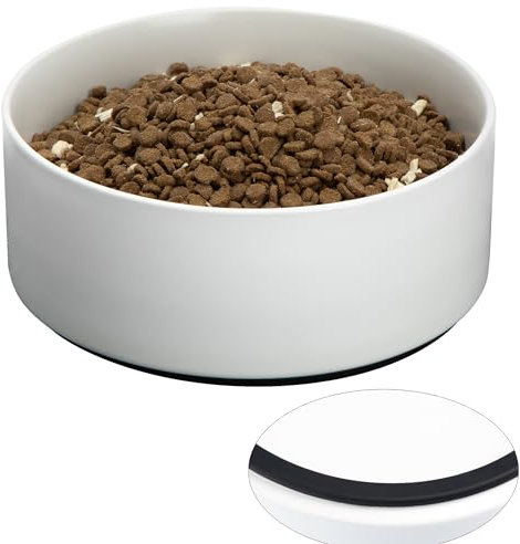 Kitwinney Large Dog Bowls, Non Slip Heavy Ceramic Dog Food and Water Bowl with Silicone Base, 8 Pet Feeding Bowl for Small, Medium, and Big Dogs (White, 8 Inches)