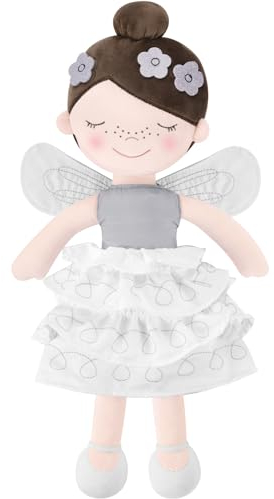 GAGAKU Weiche Stoffpuppe 40cm Schutzengel Puppen, Taufgeschenk für Baby Mädchen mit Flügeln Kuscheltier Glücksbringer für Kinder im Alter von 3-5 Jahren - Blumenprinzessin