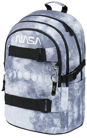 Baagl Schulrucksack für Jungen Mädchen Teenager - Skateboard Rucksack - Kinderrucksack mit Laptopfach und Brustgurt für Schule, Weiterführendeschule, Mittelschule (NASA Grey)