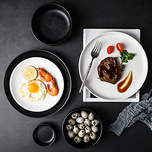 Set di piatti e ciotole Set da 16 pezzi Set di stoviglie in porcellana bianca e nera, servizio per 4, stoviglie satinate, set di piatti in ceramica da cucina - 4 piatti piani/piatto da insalata/cioto