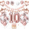 10. Geburtstag Deko Roségold - Luftballon Deko für Junge Mädchen, Weiß Luftballons mit Banner und Tortendeko für Dekoration