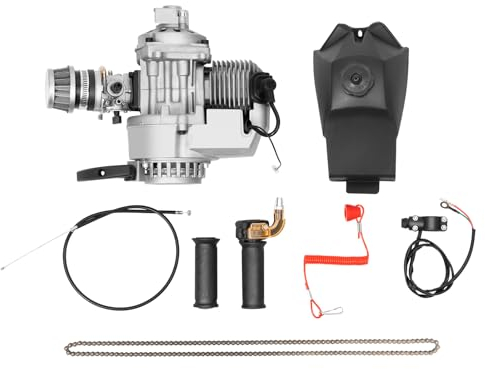DAOHHFO 2 Takt Einzelzylinder Motor 49CC 2 Hub Motor Luftgekühlte 2 Takt Motorradmotoren mit Handstart Electronic Ignition mit Kraftstofftank für Dirt Bike ATV Roller (EU-STOCK)