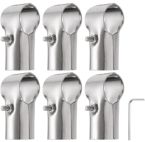 sourcing map 6Pcs 180 Degree Structural Pipe Connectors 2 Way End Rails Clamp with Wrench Stainless Steel Corner Pipe Fittings for DIY Shelf Garden Support 1.3/1.2 Fit Pipe Dia, Silvery