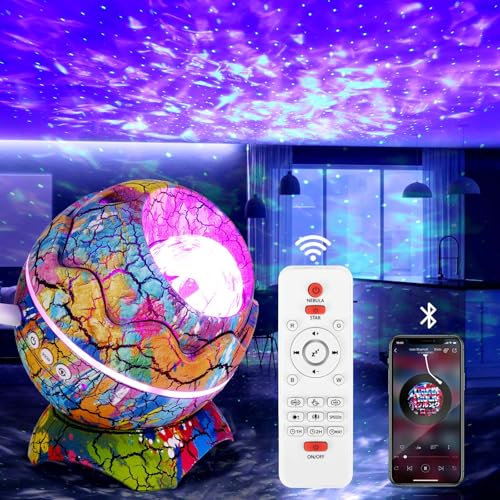 Star Projector, Rotatable Galaxy Projector for Bedroom, Dinosaur Egg Starry Night Light with Remote Control Bluetooth Speaker, Rainbow Colors