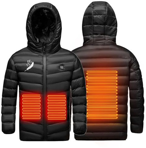 Elektrische Heizjacke Kinder Sale, Beheizte Jacke Kinder Beheizbare Jacke mit Kapuze, Warme Pufferjacke mit 3 Heizzonen USB Beheizbarer Hoodie Winter Warm Steppjacke Thermojacke für Outdoor Skifahren