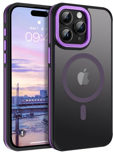 GUAGUA Cover Magnetico per iPhone 15 Pro Max, Custodia iPhone 15 Pro Max Compatibile con MagSafe, Opoco Protettivo Case per Signore Sottile Anti-Graffio Glassato Traslucido Antiurto 6,7 Pollici, Viola
