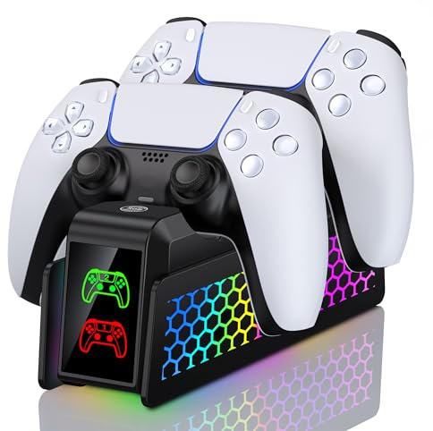 Stazione di ricarica per controller PS5, stazione di ricarica PS5, controller con Cooler RGB, effetto luce per controller Dual Sense PS5, stazione di ricarica PS5, accessorio per ricarica rapida 3 ore