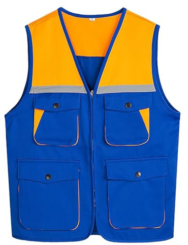 Taeku Sicherheitsweste, Reflektierende Warnweste Atmungsaktive Arbeitsweste für Männer Frauen Bau, Industrie Außenbereich (Blau 2XL)