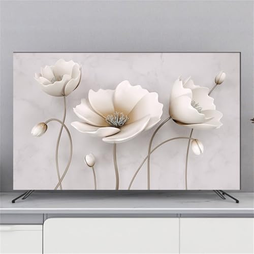 Hixingo TV Dust Cover,3D Flower Pattern TV Screen Cover Stretch Television Cover Universal Elastic TV Screen Protection Cover TV Protection Cover Soft Computer Cover (65inch,White Petal A)