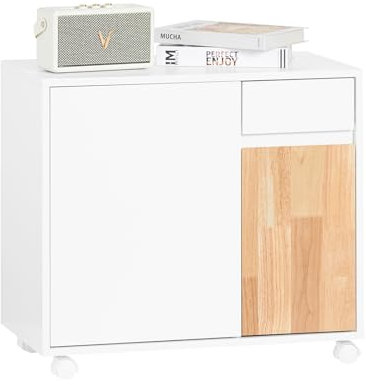 SoBuy Armoire de classement sur roulettes bureau Blanc 65x58x35 cm