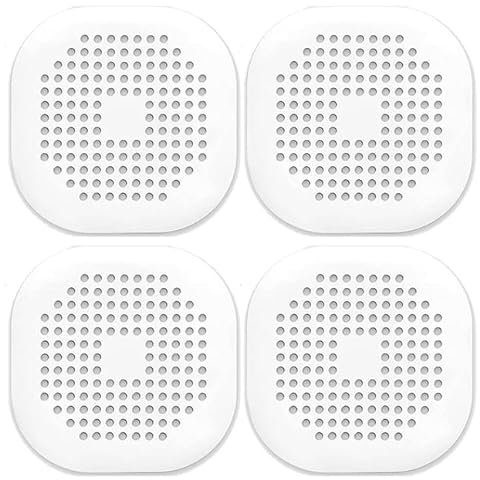 Lot de 4 bouchons de vidange en silicone avec ventouse pour salle de bain et cuisine, filtre carré plat en caoutchouc de 14 cm, blanc