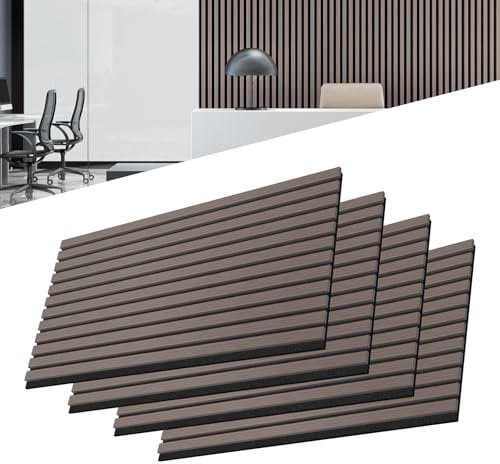 UISEBRT 4 Stück Akustikpaneele Set Wandverkleidung Wandpaneele aus Echtholz Furnier Akustikplatten Lamellenwand Holzpaneele Wand 3D Holzpaneele Akustikfilz 120 x 60 cm Braun