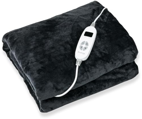 Protron Elektrische Wärmedecke Wärmebett Kuscheldecke mit Abschaltautomatik, 9 Heizstufen, LED Überhitzungsschutz, Timer bis 9Std, waschbar (Flannel, Grau, 200 x 180 cm)