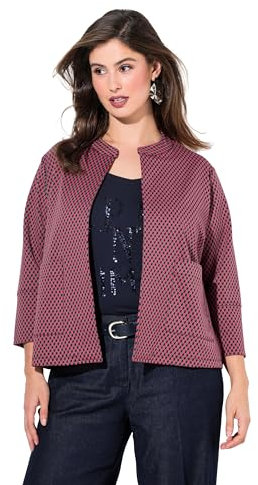 Ulla Popken Damen große Größen Übergrößen Plus Size Jacquard-Jacke, offene Form, Rundhals, 3/4-Arm Marine 46+ 836245130-46+