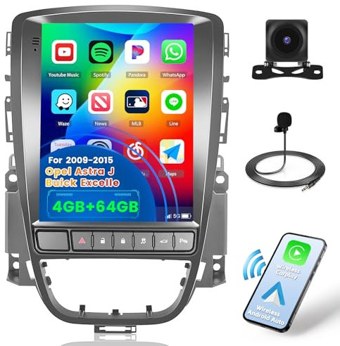 Inefala 8 Core 4+64G Stereo per Opel Astra J/Buick Excelle 2009-2015 Android 15 con Wireless CarPlay Android Auto, 9,7 Pollici Auto Radio Soporta Bluetooth WIFI 28UI GPS FM EQ SWC AHD Telecamera