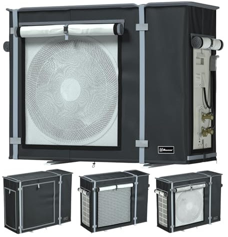 Funda Protectora para Aire Acondicionado Exterior Impermeable Unidad Externa HVAC Poliester 420D Oxford Proteccion UV con Malla de Ventilacion Anti-Humedad Sistema de Ajuste (Negro, 80x30x60 cm)