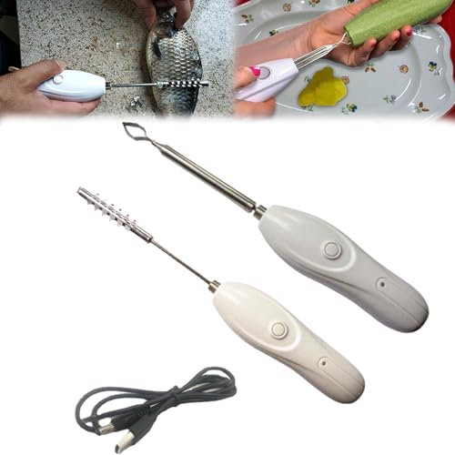 Fischentschupper, Obst Gemüse Entkerner Tragbarer Entschupper für Fisch Elektrischer Fisch Schupper mit 2 Schneidköpfen Fischschuppen Entferner für Kern und Schuppenfisch