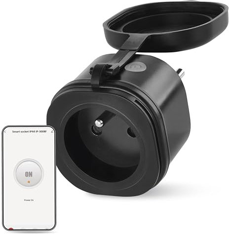 EMOS GoSmart ZigBee prise extérieure 16A, 2,4 GHz, minuterie et compteur, IP44, commande manuelle ou via Smart-App, compatible Alexa/Google Assistant, couleur noire