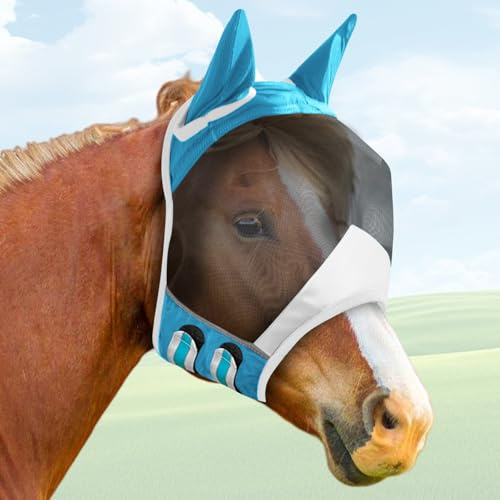 Maschera antimosche per cavallo, maschera antimosche con protezione UV e paraorecchie, maschera per cavalli con protezione per le orecchie, mesh traspirante
