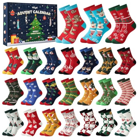 Moyel 24 Paar Adventskalender Socken Kinder 6-8 Jahre Lustige Adventskalender 2025 Kinder Weihnachtskalender Mädchen zum Befüllen Ideen 2025 Advent Calendar Kids Kreativ Adventkalender Geschenke Junge