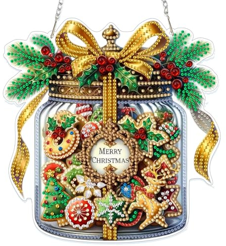 NAIMOER Weihnachten Diamond Painting Fensterbilder Beidseitige, Diamond Painting Anhänger Weihnachtsbaum mit Kette, Diamant Malerei Bilder Kristall Fensterbilder für Geschenk Wand Dekoration