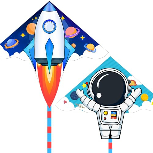 2 Piece Set Rocket Astronaut Kites for Kids and Adults, Easy to Fly for Beginner, Perfect Kite for Beach and Park, Kids Kite and Adult Kites for Outdoor Games & Activity (Rocket Astronaut, 2)