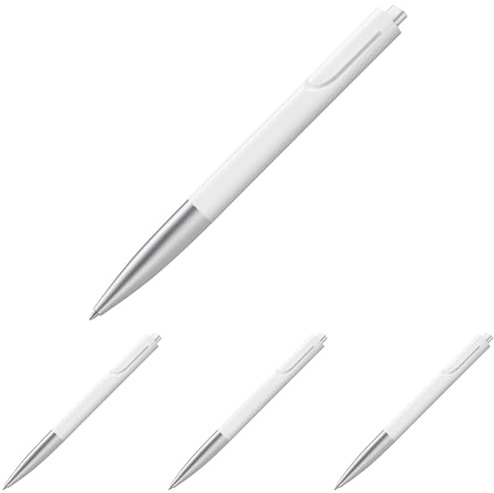 Lamy noto schlichter Kugelschreiber 283 aus Kunststoff in der Farbe weiß-silber mit dreieckigem Korpus und Druckmechanik, inkl. Großraummine M 16 Strichbreite M in schwarz (Packung mit 4)