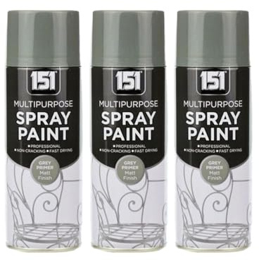 MSQUARE Multipurpose Spray Paint, Matt Finish, Professional, Non Cracking, Rust Protection, Fast Drying, Easy to Use, Ideal for Metal, Wood, Plastic & Walls, Grey Primer, 400ml (Pack of 3)