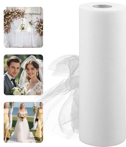 Gyxova 30cm x 91.5m Tüllstoff Rolle Tüll Stoff Rolle Tüllband Weiß Tüllband | Polyester Dekoband Hochzeitsdeko Tischband tüll meterware Dekostoff für Party Hochzeit Geburtstag Basteln Nähen usw